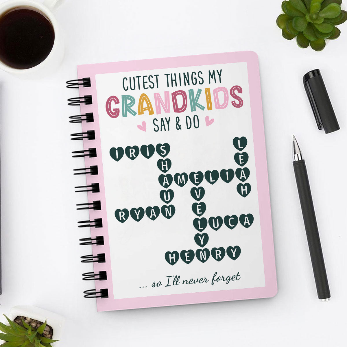 Cutest Things My Grandkids Say & Do Crossword Puzzle Personalized Spiral Notebook Journal, Memory Book