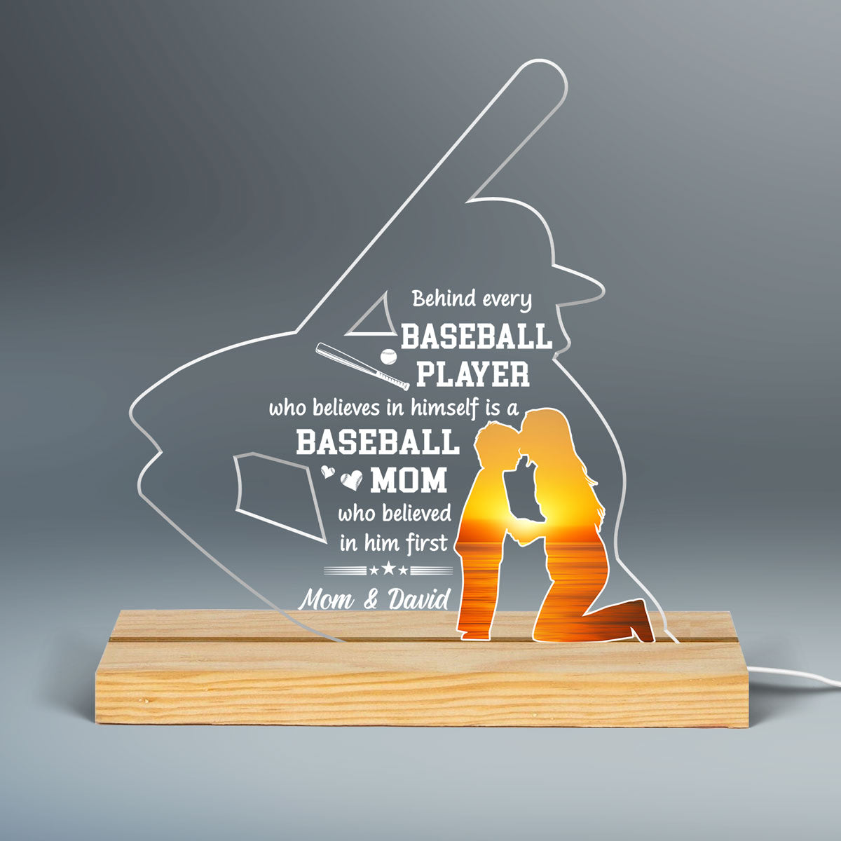 Behind Every Baseball Player Mother‘s Day Gift Personalized Custom Shape LED Night Light, Acrylic LED Lamp
