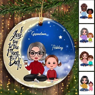 Doll Grandma Grandkids On Moon Personalized Circle Ornament
