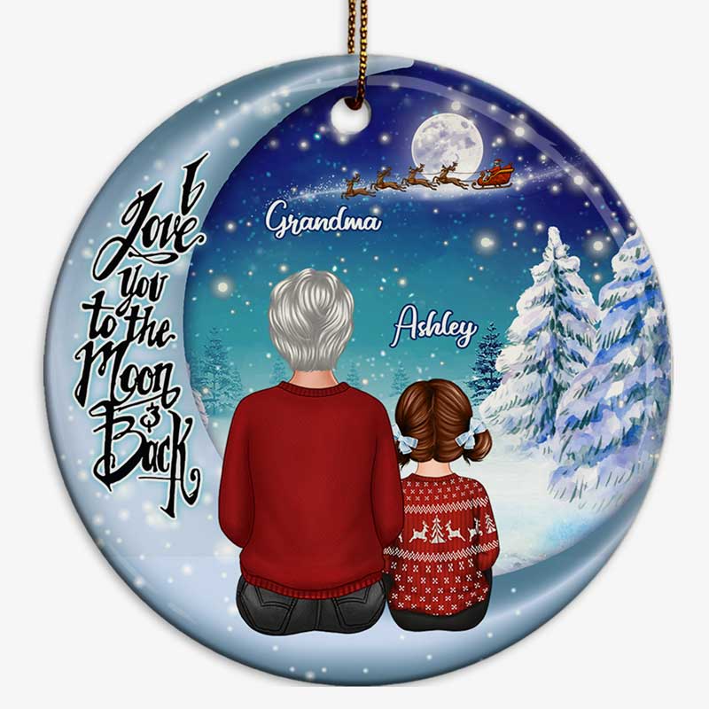 Grandma Grandkids Christmas Moon Night Personalized Circle Ornament