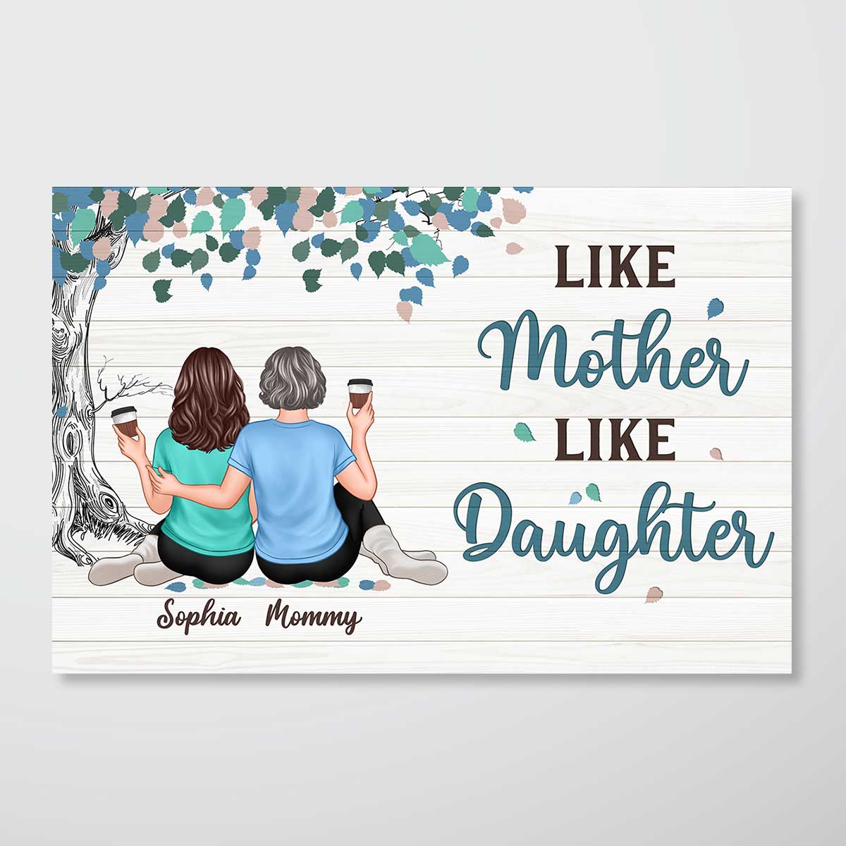 Mother Daughters Under Green Tree Personalized Horizontal Poster