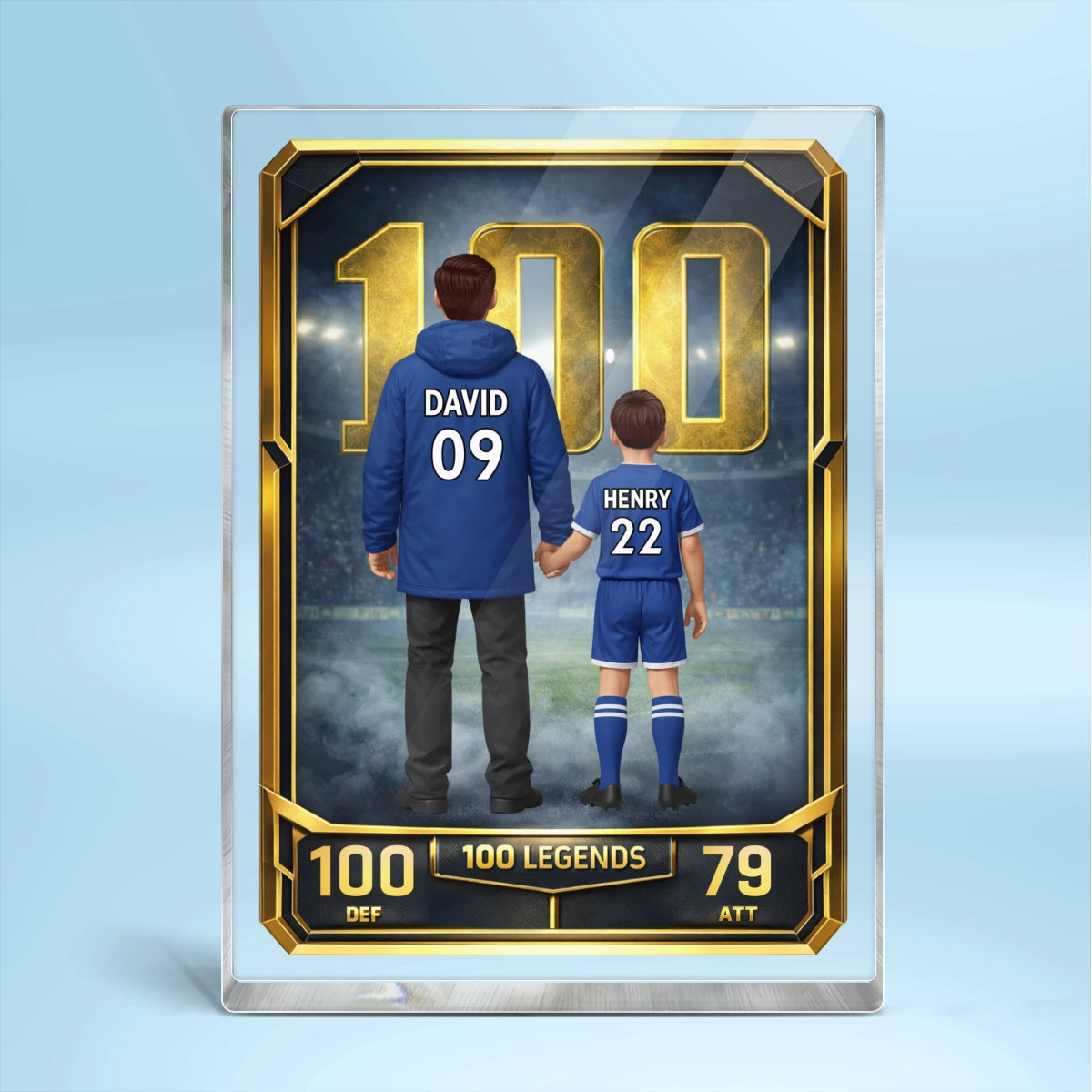 Father And Kids 100 Legends Trading Card - Personalised Acrylic Block Plaque - UK Father's Day Gift For Football Dad