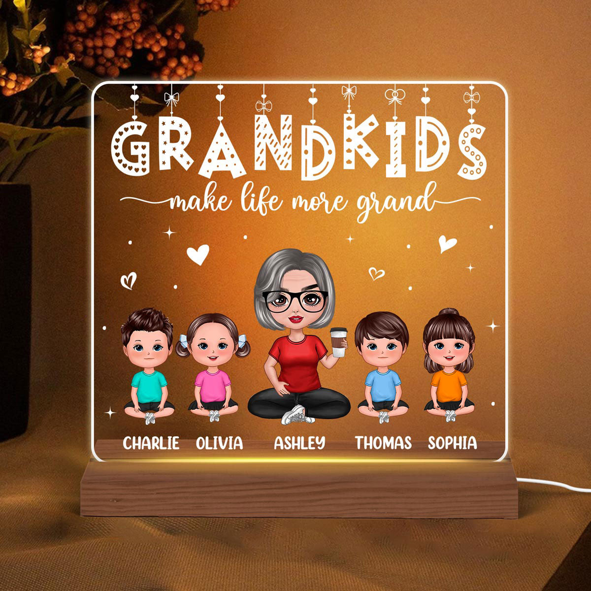 Grandkids Make Life Grand Personalized Custom Shape LED