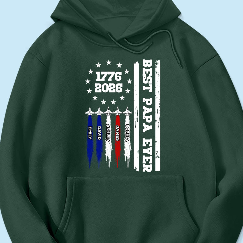 Best Dad Grandpa Ever Jets Smoke Custom Kid Name - Personalized Shirt - American 250th Anniversary Keepsake For Husband, Dad, Grandpa