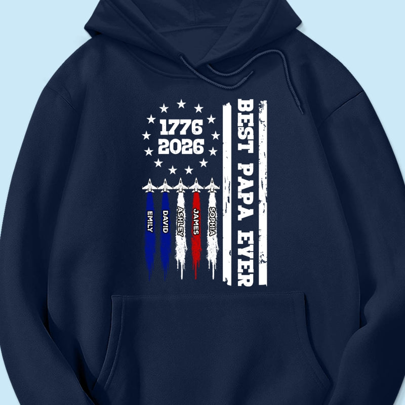 Best Dad Grandpa Ever Jets Smoke Custom Kid Name - Personalized Shirt - American 250th Anniversary Keepsake For Husband, Dad, Grandpa
