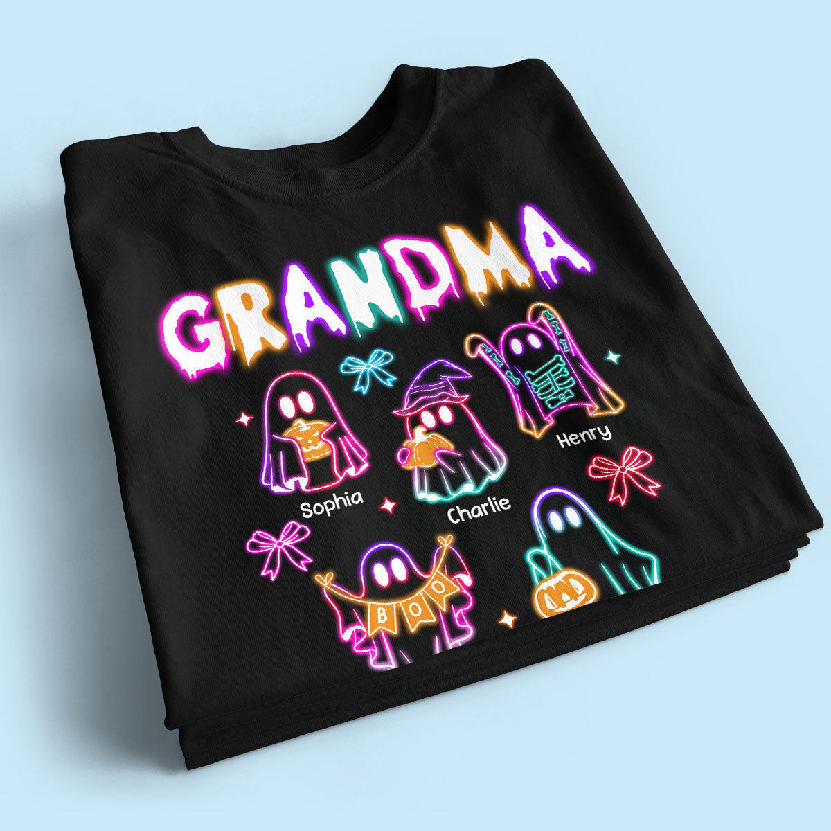Halloween Grandma Boo Neon Style Personalized Shirt