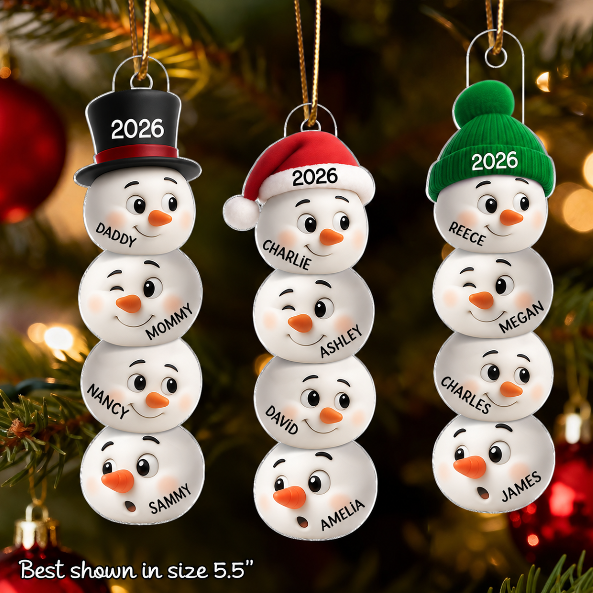 Christmas Family Snowman Funny Faces - Personalized Acrylic Ornament