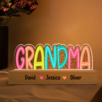 Grandma Mom Dalmation Dot Colorful Pattern Personalized Acrylic LED Night Light