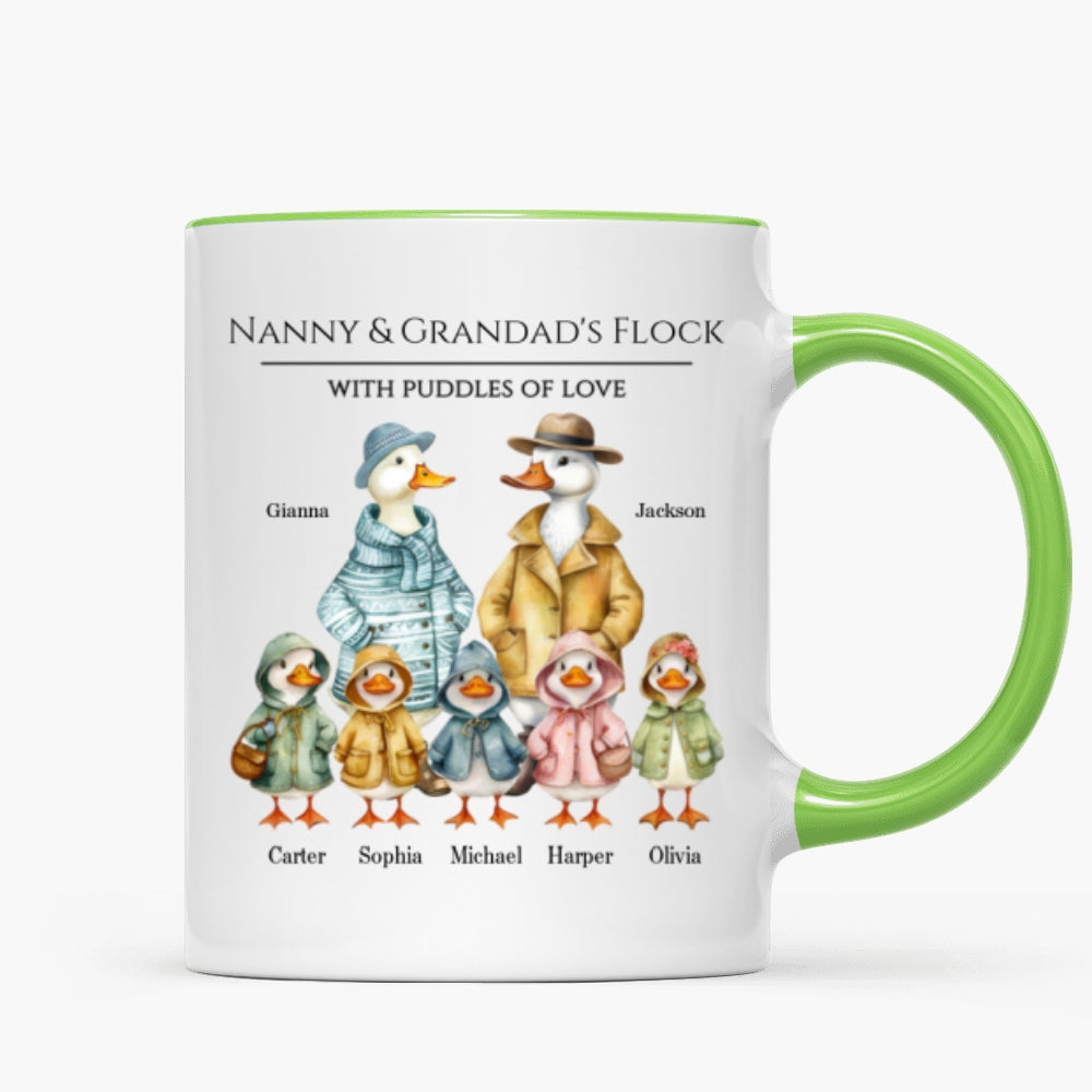 Grandparents Grandma Grandad's Flock Cute Watercolor Ducks - Personalised Mug