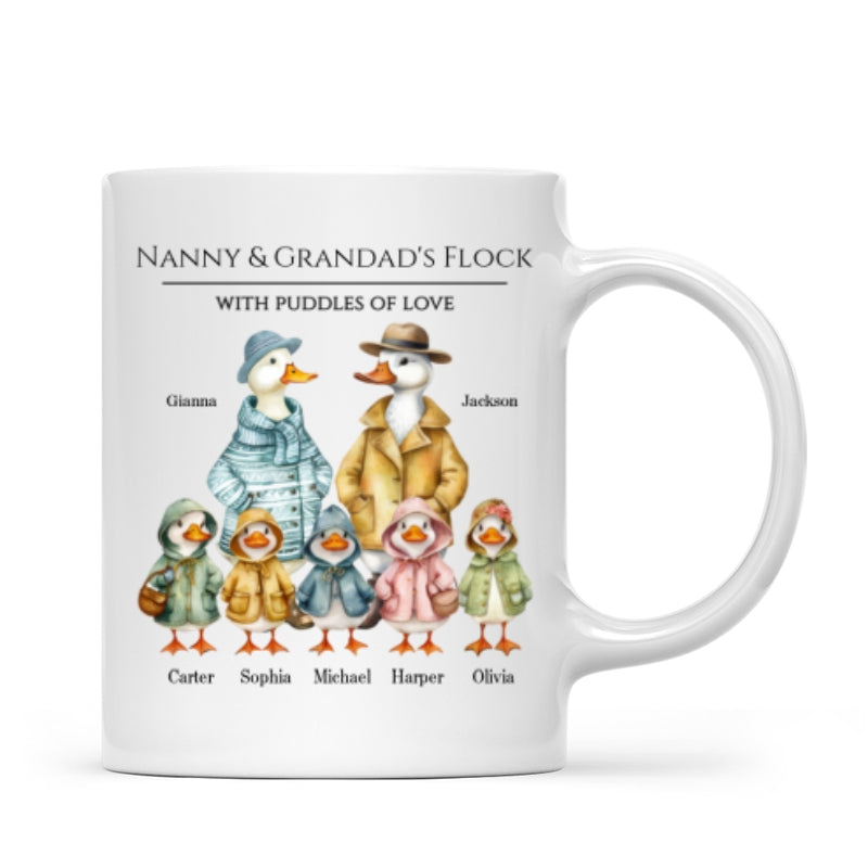 Grandparents Grandma Grandad's Flock Cute Watercolor Ducks - Personalised Mug