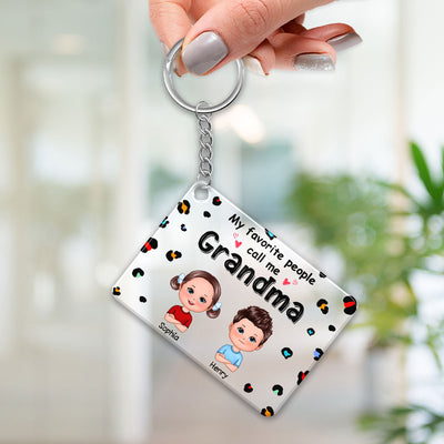 My Favorite People Call Me Grandma Cute Doll Kids Colorful Leopard Pattern Personalized Acrylic Keychain