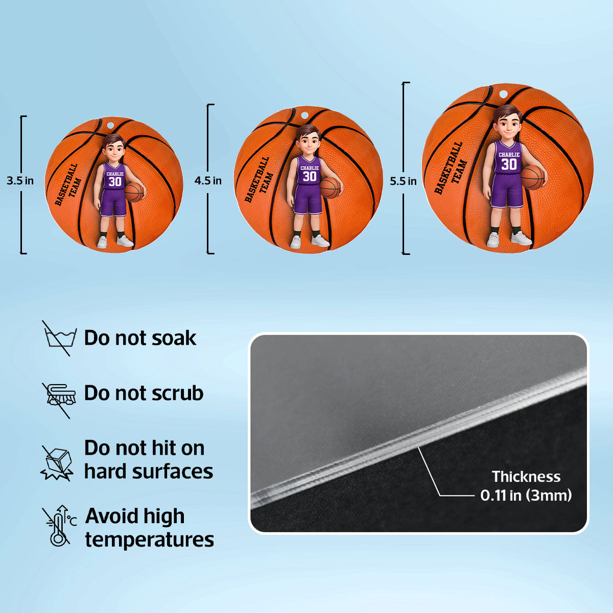 3D Effect Basketball Girl Boy - Personalized Acrylic Ornament - Christmas Gift For Teen Boy Teen Girl