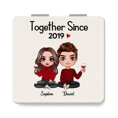 Doll Couple Sitting Together Since Personalized Square Compact Mirror