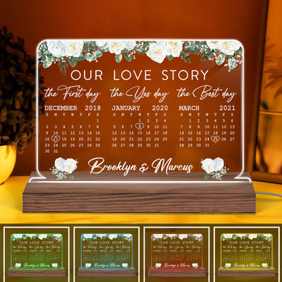 Our Love Story Anniversary Date Calendar Personalized Horizontal Rectangle Acrylic Plaque With LED Night Light - Anniversary Gift For Couple - Gift For Him, Gift For Her