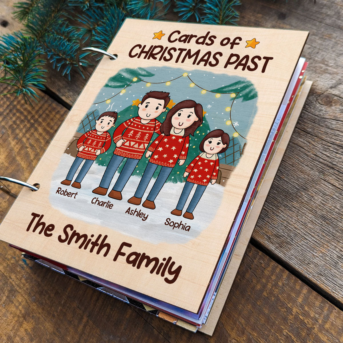 Comic Family Christmas Personalized Card Keeper, Card Holder, Card Book, Cards Keepsake