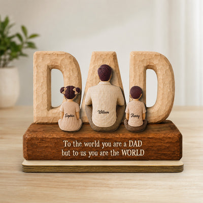 DAD Family Sitting Back View 2D Flat - Personalized Wooden Plaque