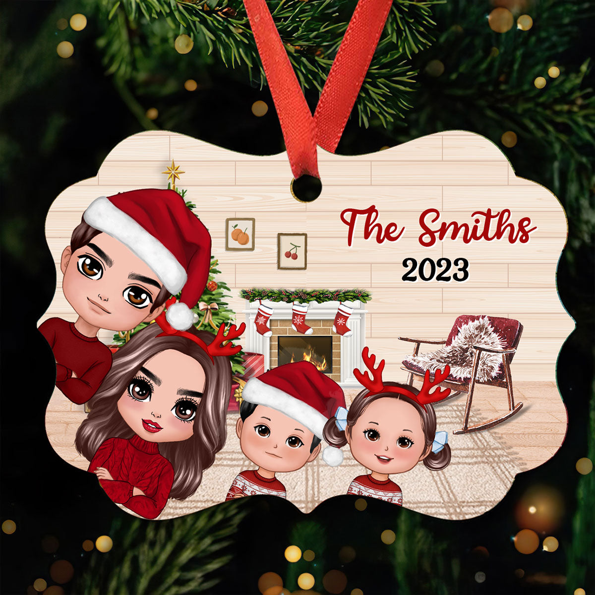 Christmas Peeking Whole Doll Family Kids Dogs Cats Personalized Christmas Ornament