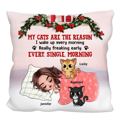 The Reasons I Wake Up Cat Mom Christmas Personalized Pillow (Insert Included)