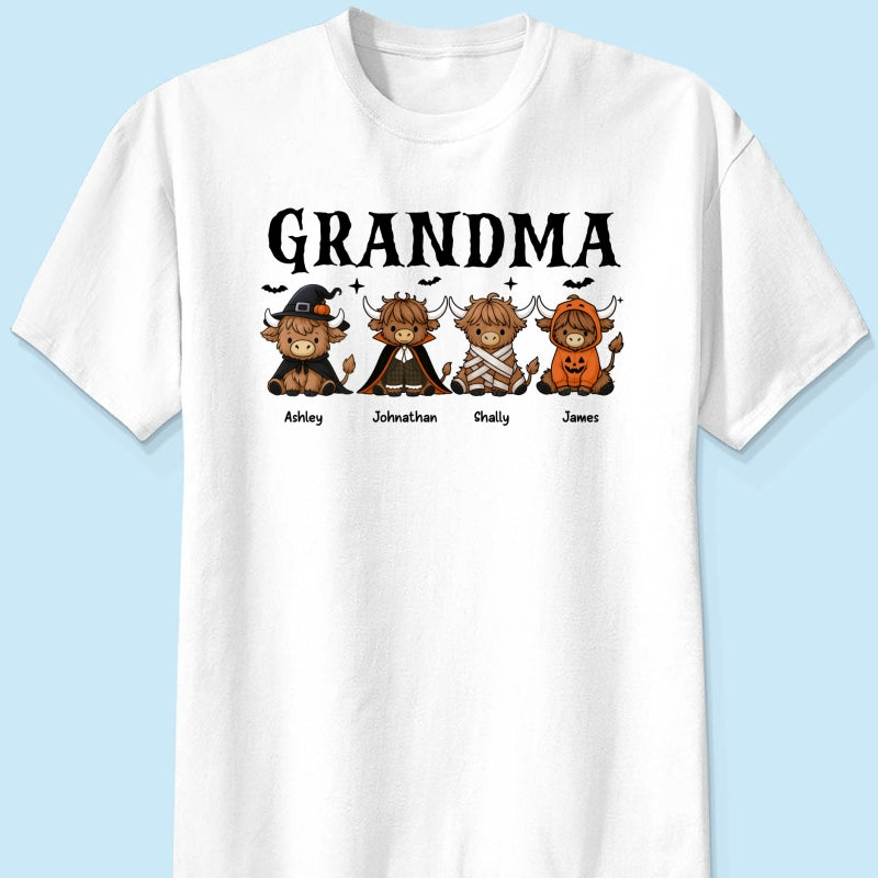 Halloween Highland Cow Grandma Personalized Shirt