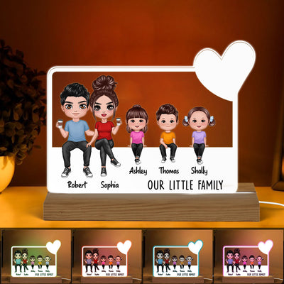 Our Family Doll Sitting Heart Personalized Acrylic Custom Shape LED Night Light