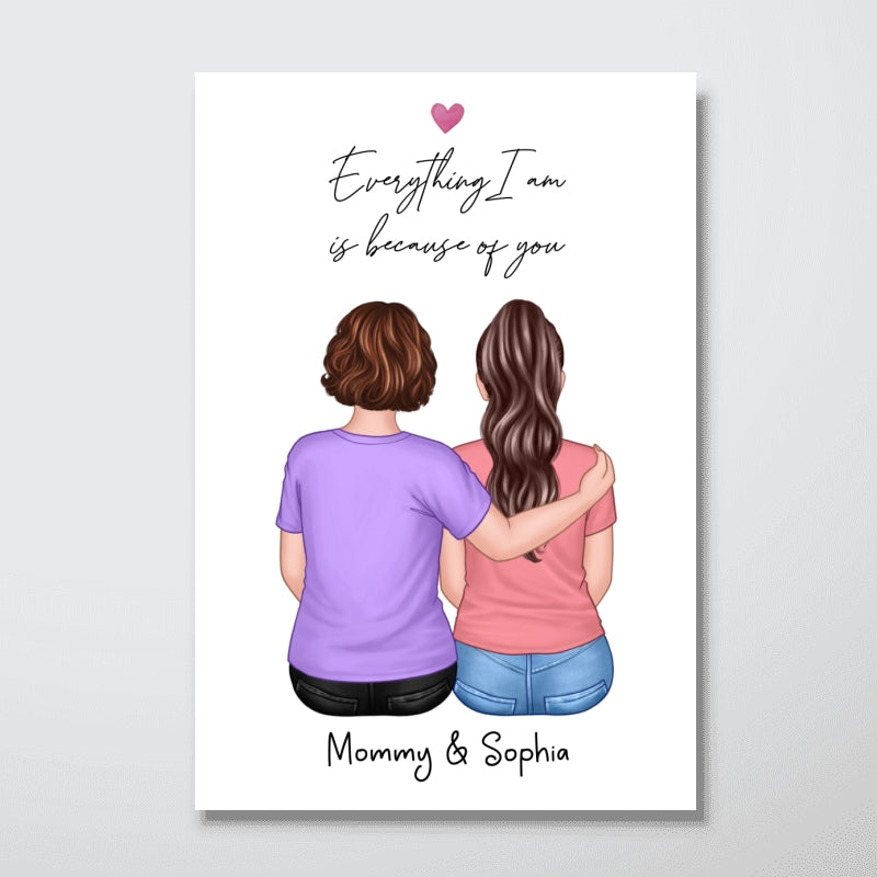 Everything I Am Is Because Of You Mother Daughter Gift Personalized Poster