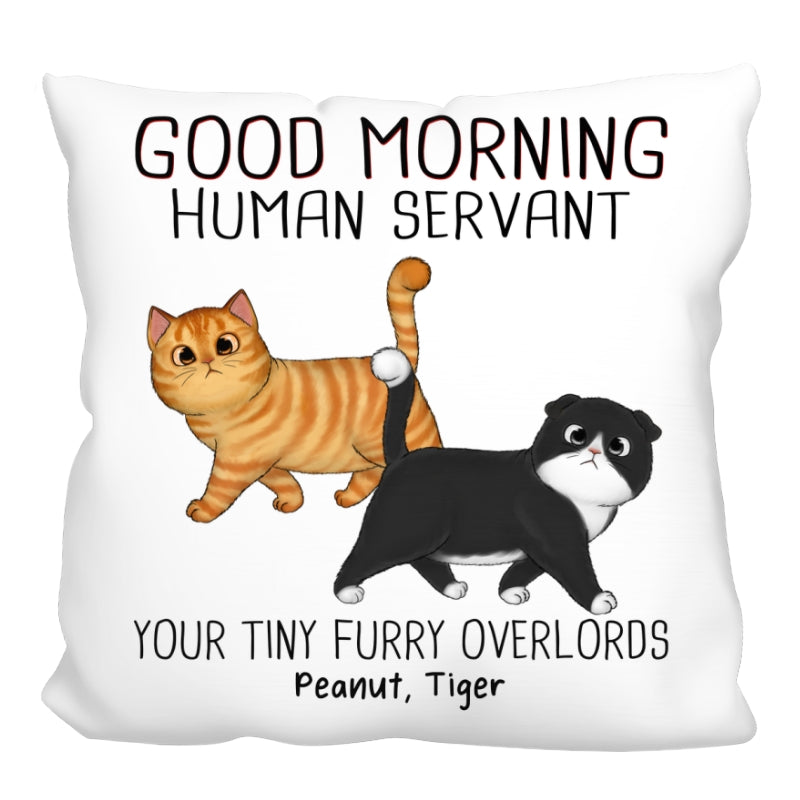 Walking Fluffy Cats Good Morning Cat Human Servant Personalized Pillow (Insert Included)