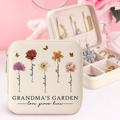 Grandma's Garden Love Grows Here Beautiful Birth Month Flower Personalized Jewelry Box, Gift For Grandma, Mom