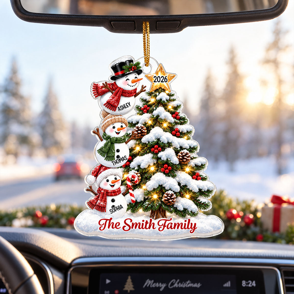 Snowman Family Grandkids Christmas Tree - Personalized Acrylic Ornament - Gift For Boys, Girls