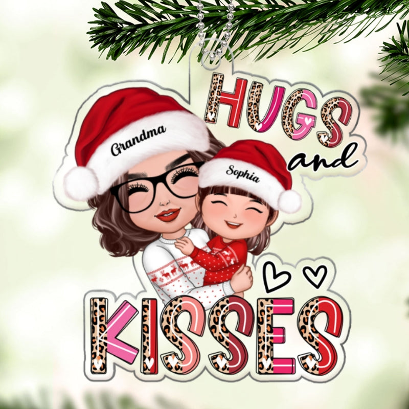 Hugs And Kisses Grandma Hugging Grandkid Personalized Acrylic Ornament