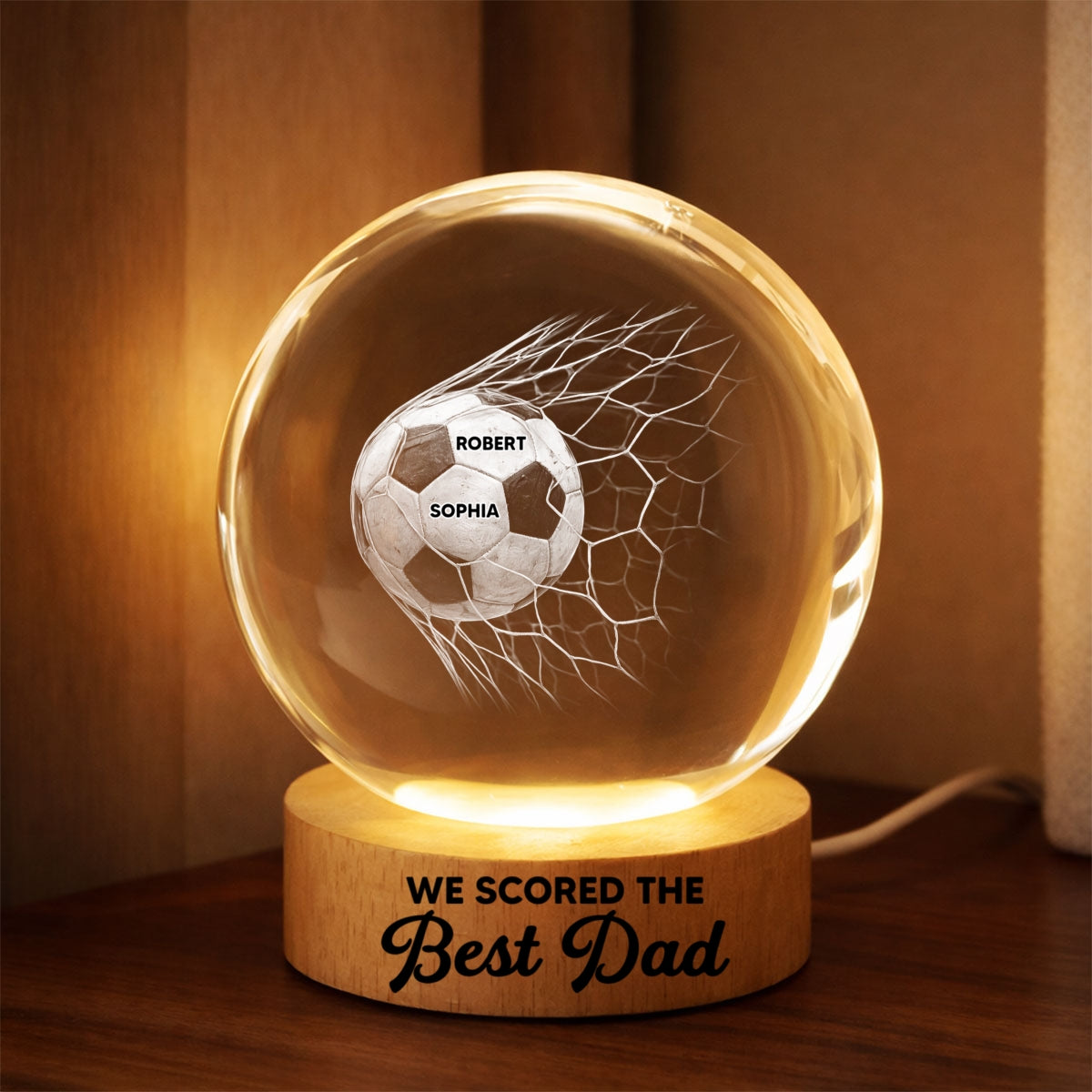 We Scored The Best Dad - Personalized Crystal Ball LED Night Light - Father's Day Gift For Soccer Dad