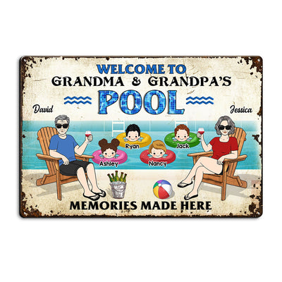 Welcome To Grandparents Pool Personalized Metal Sign, Housewarming Gift, Birthday Gift For Dad Mom Grandpa Grandma