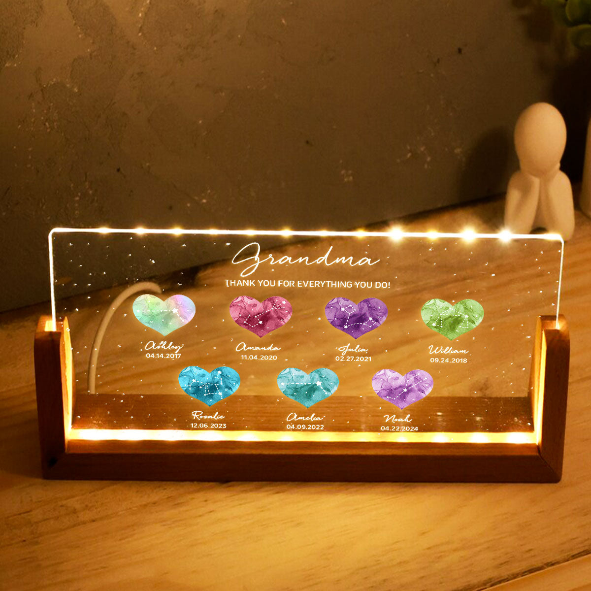 Birthstone Constellations Personalized U-Base Acrylic LED Night Light, Valentine's Day Gift, Grandparents Day Gift, Gift for Her, Mom Gift, For Grandma