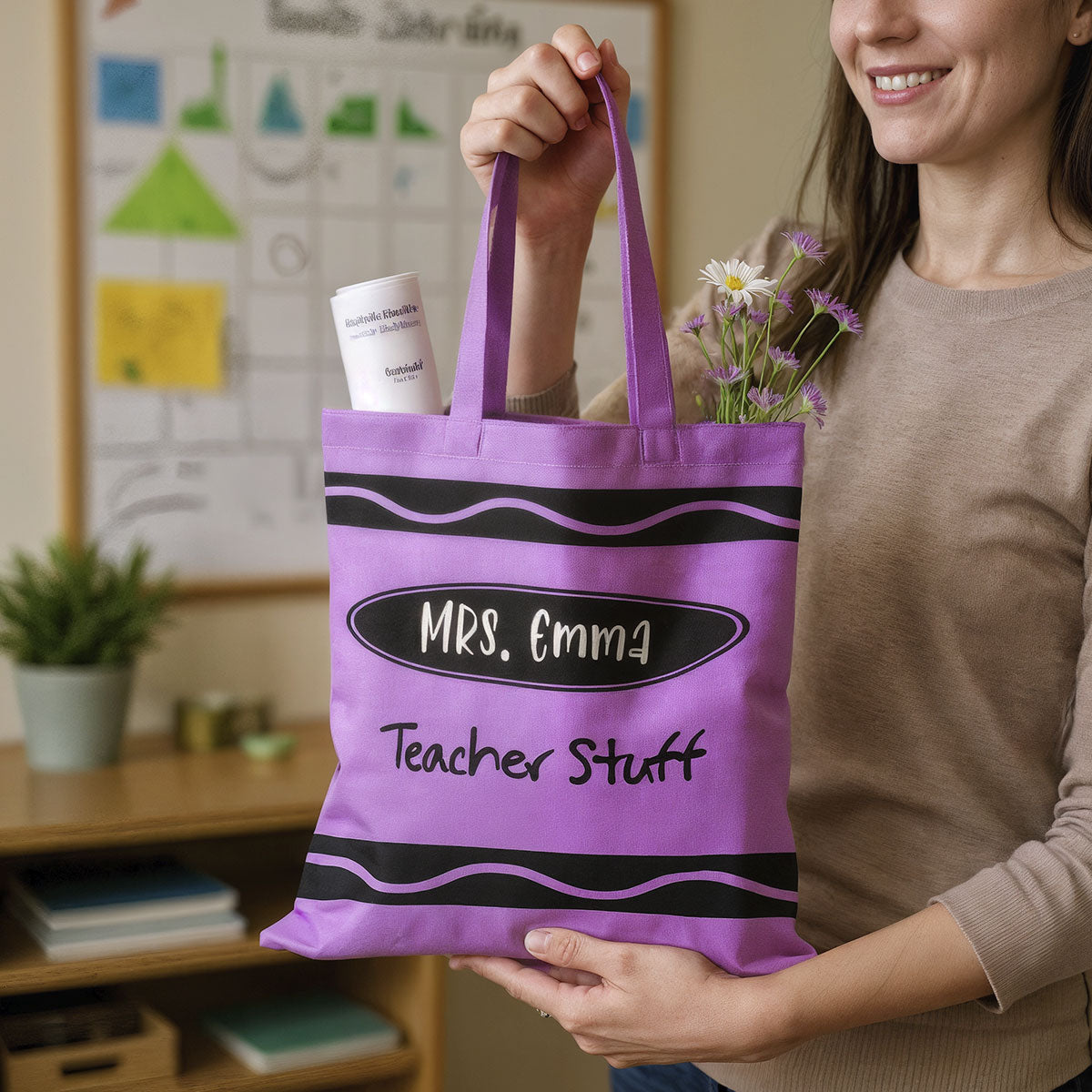 Teacher Crayon Personalized Tote Bag, Back To School Gift For Teacher