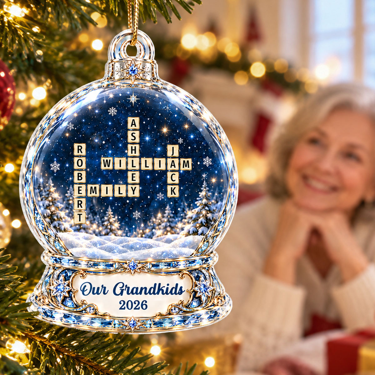 Our Grandkids Crossword Winter - Personalized Acrylic Ornament - Christmas Gift For Grandma, Grandpa, Grandparents