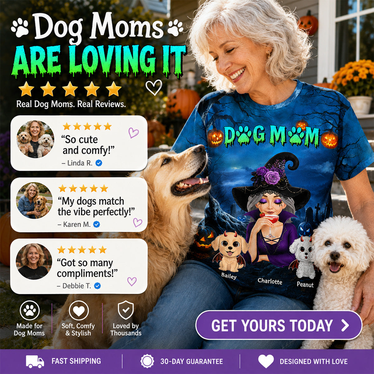 Dog Mom In Halloween Night Blue Theme - Personalized Shirt - Halloween Costume for Dog Lovers