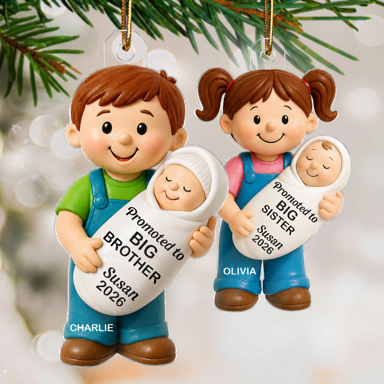 Promoted To Big Sister Big Brother 2D Flat - Personalized Acrylic Ornament - New Big Brother, New Big Sister Gift