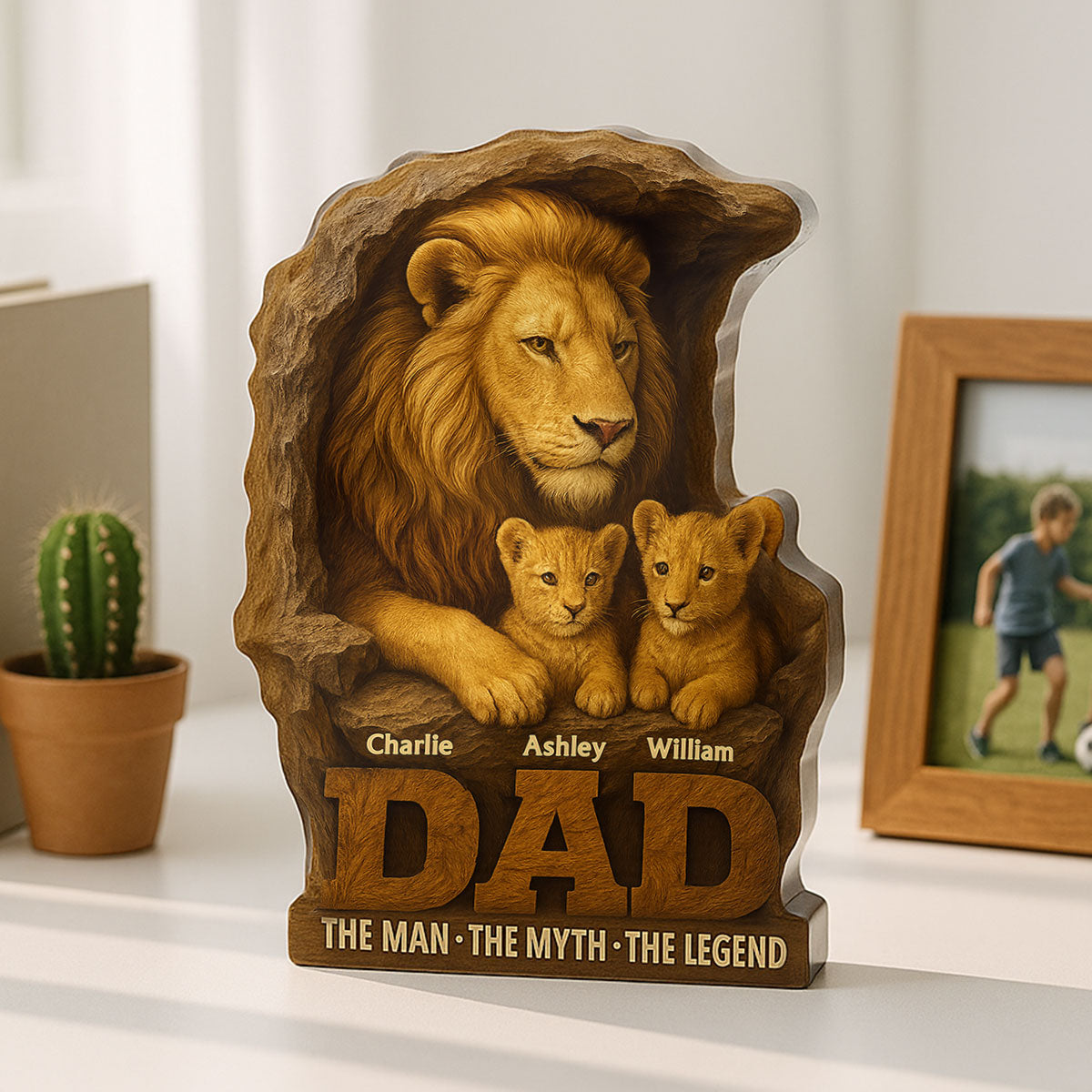 Lion Dad And Kids Personalized Custom Shape Acrylic Block Plaque