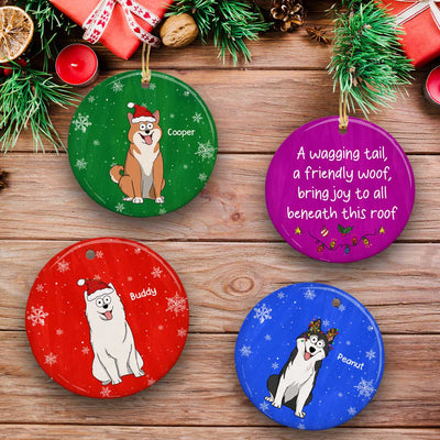 A Wagging Tail A Friendly Woof Funny Dogs Cartoon Personalized 2-Sided Ceramic Ornament