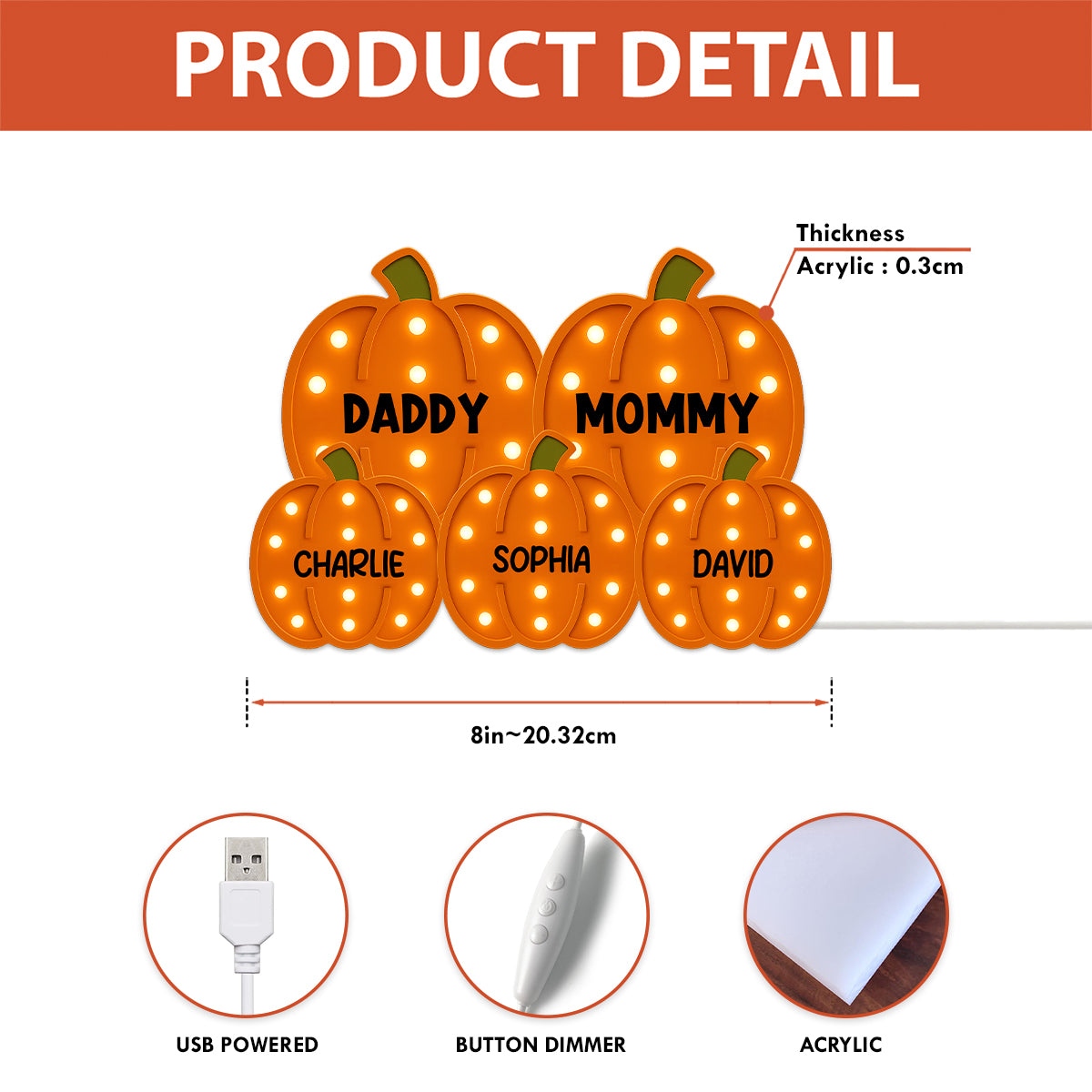3D Effect Family Pumpkin Patch Marquee Pattern Texture - Personalized Light Box - Cozy Fall Vibe Home Decoration