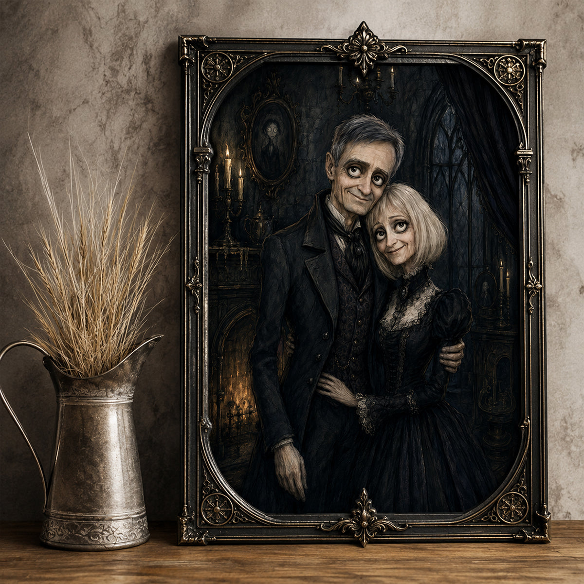 Custom Gothic Couple Portrait from Photo Personalized Poster, Halloween Decor for Couple, Anniversary Gift for Him, for Her