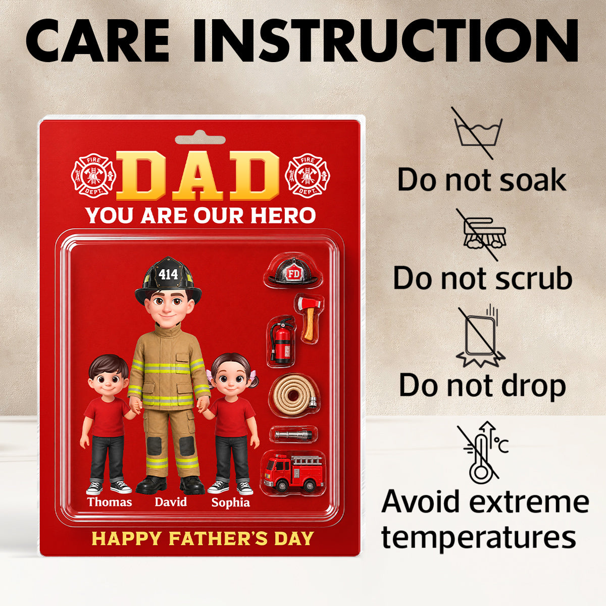 Proud Firefighter Dad You Are Our Hero Custom Figure Style - Personalized Acrylic Block Plaque - Father's Day Gift For Dad, Husband