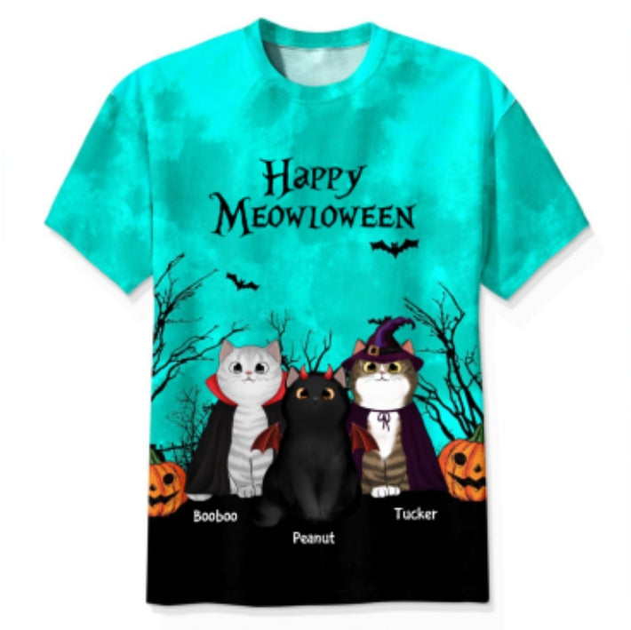 Cat Mom Halloween Moon Light Bat Tree Witchy Theme Personalized Shirt, Purrfect Costume for Cat Lover