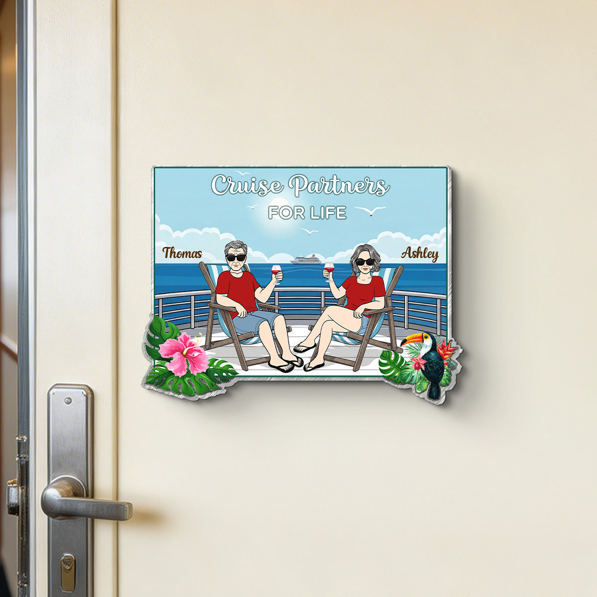 We're In Cruise Mode Old Couple Sitting Cruise Deck - Personalized Cruise Cabin Door Magnet