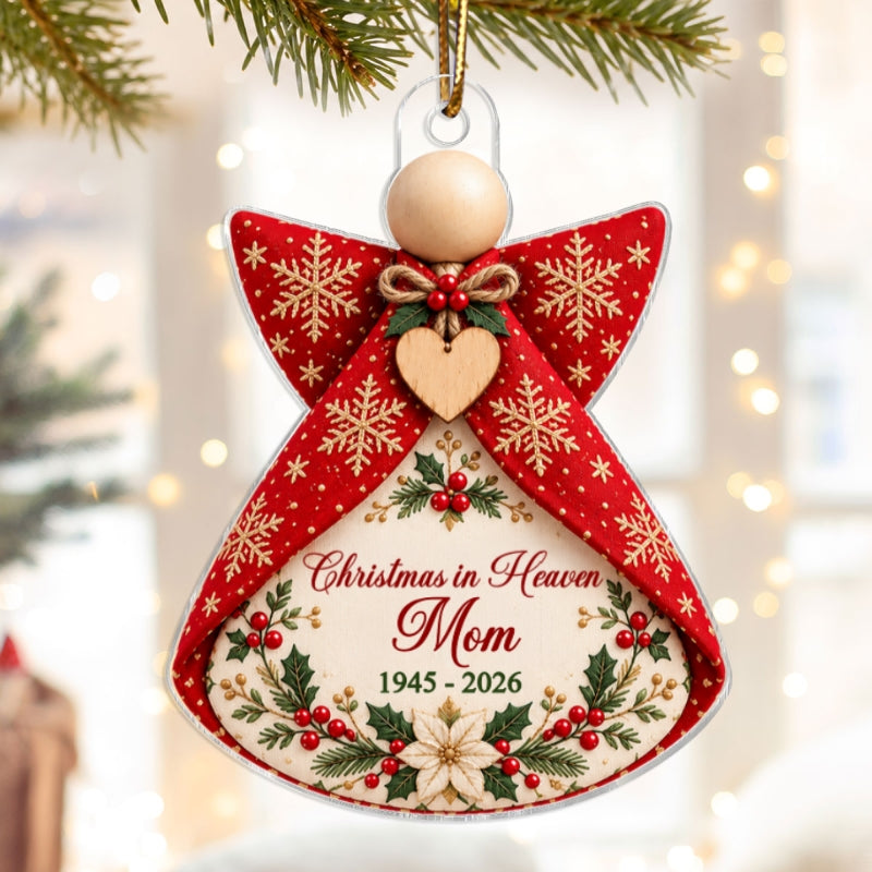 Christmas in Heaven Memorial Angel - Personalized Acrylic Ornament - Remembrance Gift, Sympathy Gift For Family