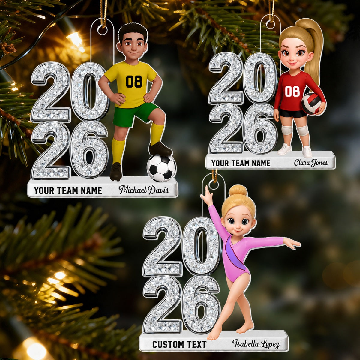 3D Shiny Effect Sport Player With Year - Personalized Acrylic Ornament - Gift For Daughter, Granddaughter, Son, Grandson