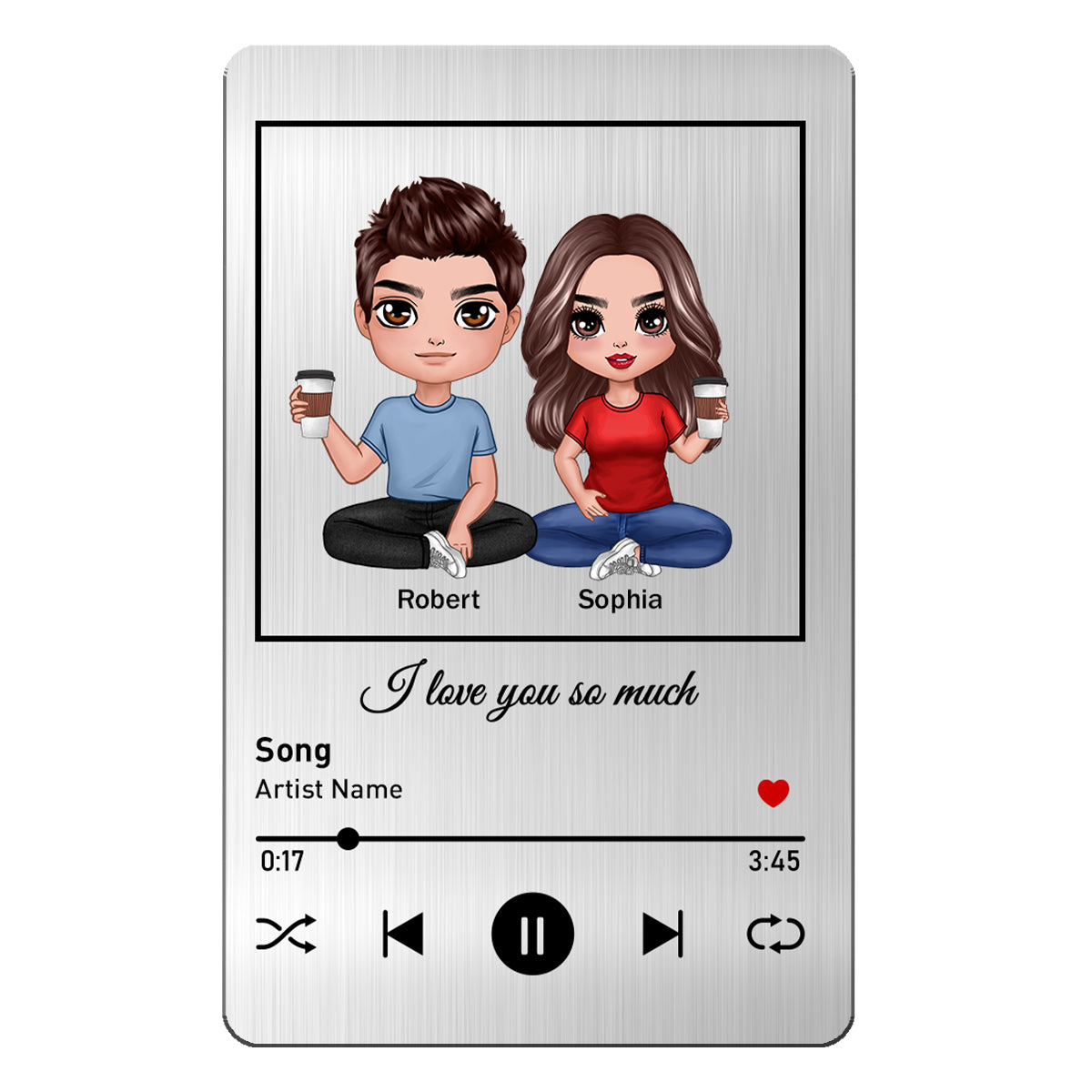 Doll Couple Sitting Favorite Love Song Personalized Metal Wallet Card