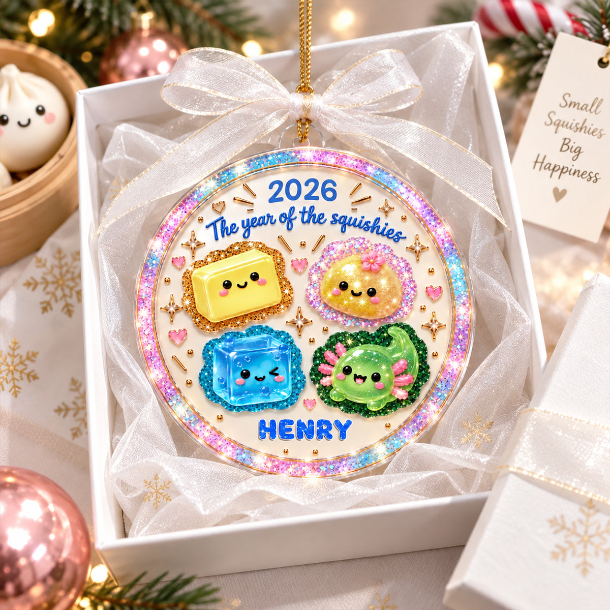 The Year of Squishy Glitter Dumpling - Personalized Acrylic Ornament - Christmas Gift for Boys, Girls