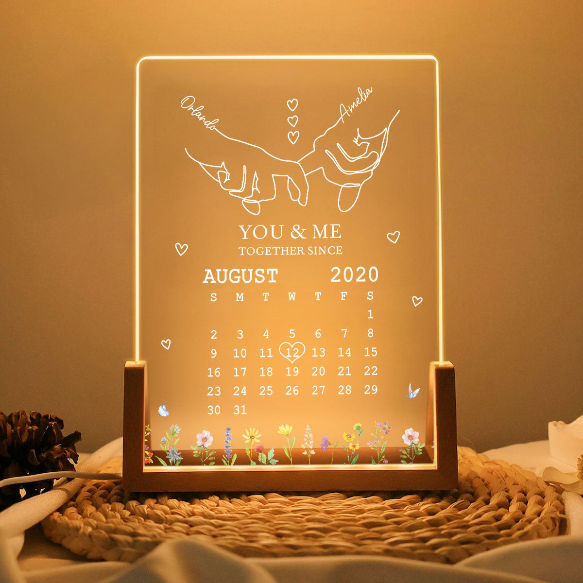 You & Me Together Since Personalized Couple Anniversary Gift, Gift for Wife Husband Girlfriend, Custom LED Night Light