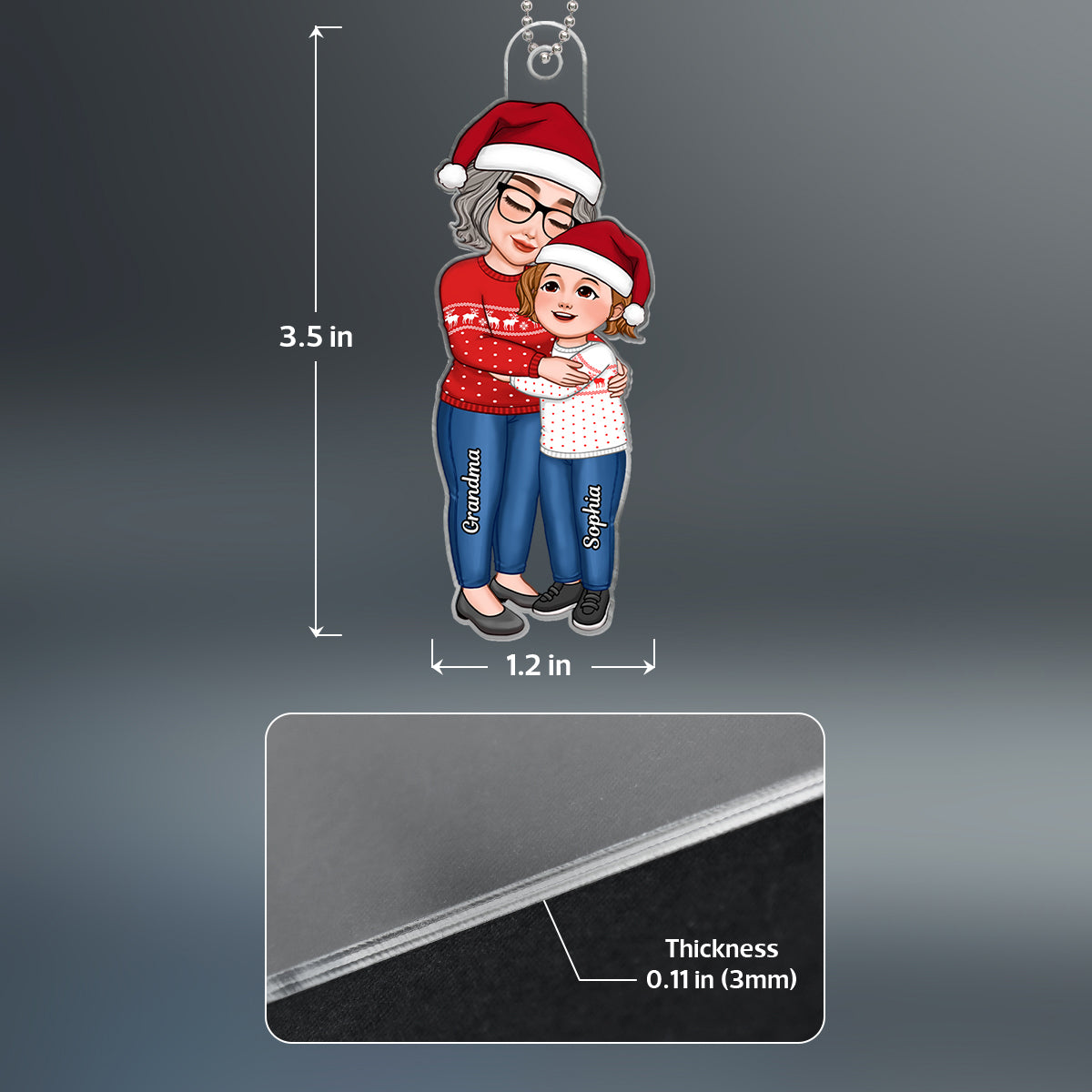 Grandma Grandkid Embracing Hugging Standing Christmas Gift Personalized Acrylic Ornament