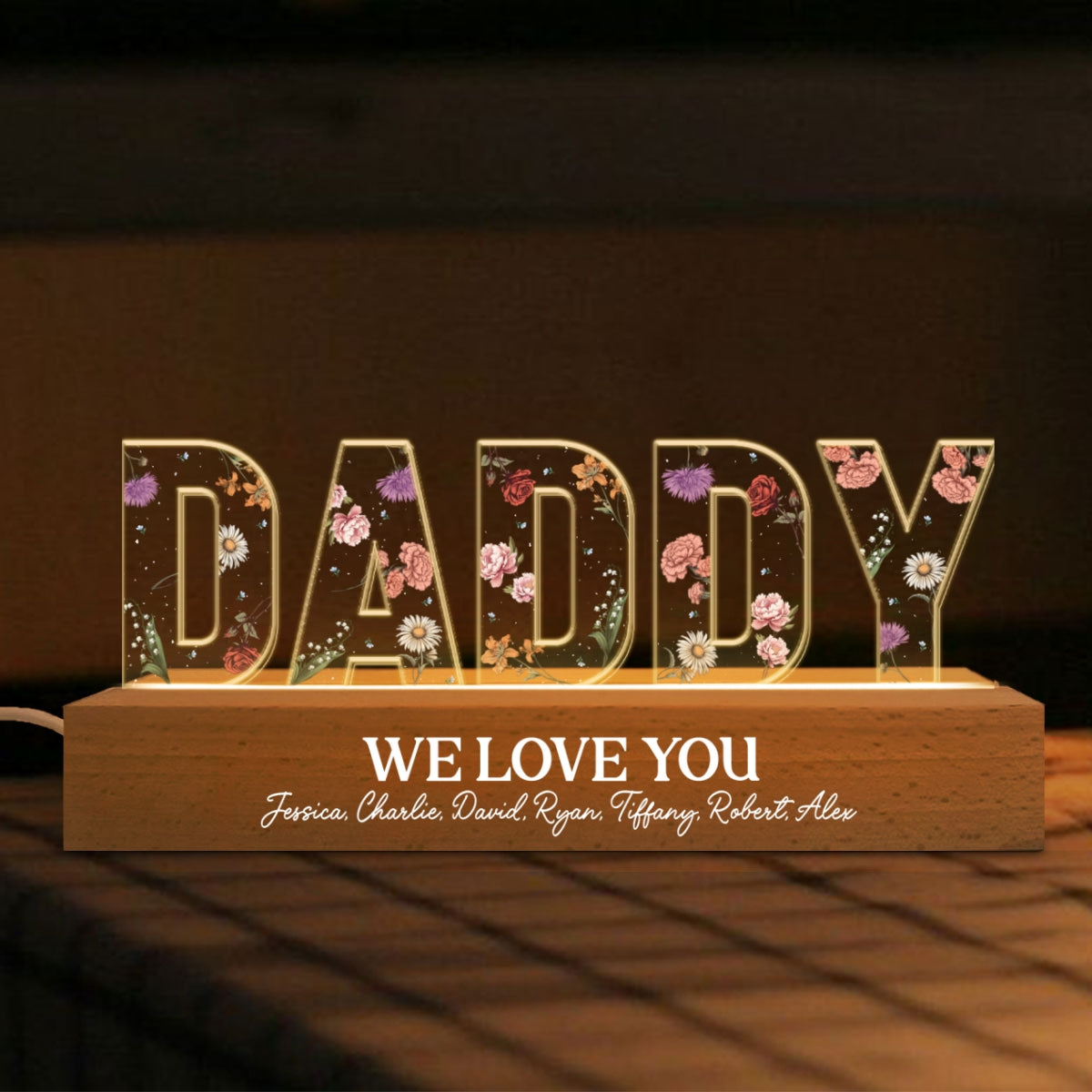 Custom Flower Printed LED Night Light, Birth Month Flower, Gift For Grandpa, Gift For Dad